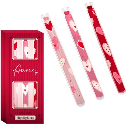 15cm Amore Pop-Top Heart Highlighter Pen Set