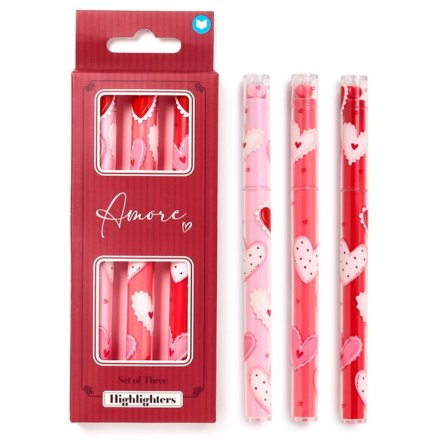 Brighten your notes with the Amore Heart Pop Top Highlighter Pen Set