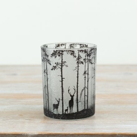 a nordic inspired deer and tree candle holder 