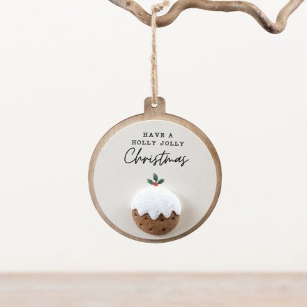 3D Hanging "Holly Jolly" Pebble Sign, 16cm 