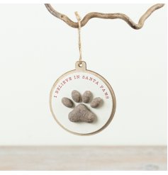 Add festive cheer with this charming 3D "I Believe In Santa Paws" hanging sign