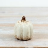 A pumpkin finished in a soft neutral glaze with gently distressed brown detailing around the base and stem