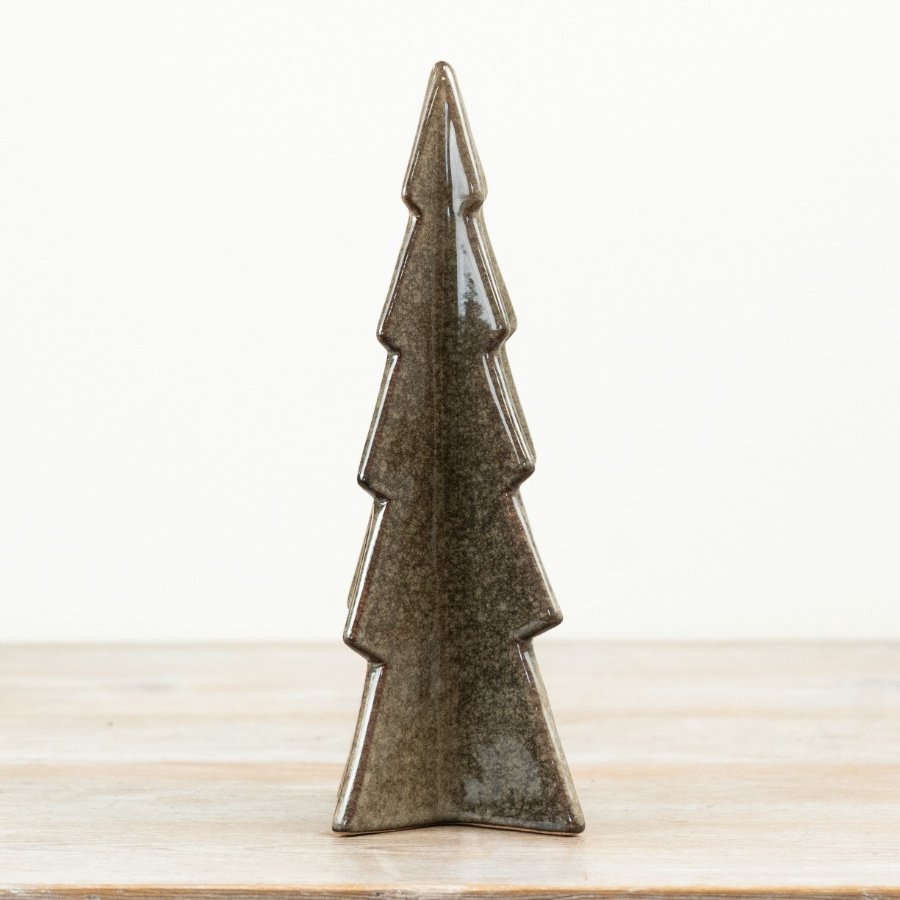 This contemporary ceramic Christmas tree ornament features a sleek, stylised silhouette with layered branch detailing