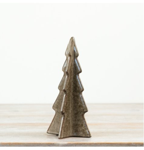 A rustic ceramic Christmas tree finished in a beautiful reactive glaze, giving each piece unique tonal variation and dep