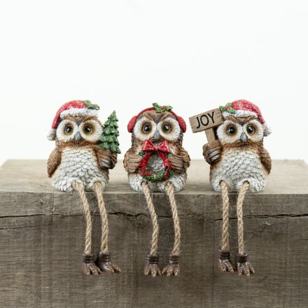 3/A Resin Christmas Owl Figurine for Shelf, 7.5cm