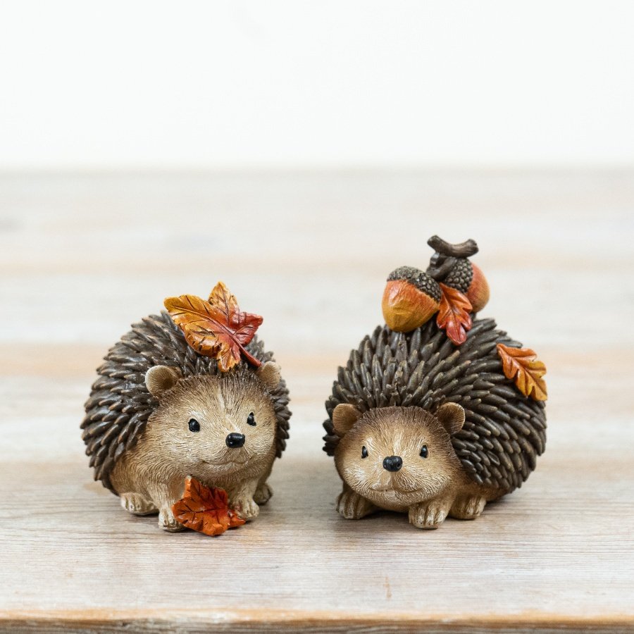 Adorable resin hedgehog brings cozy rustic fall vibes to your home decor.