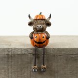 View Highland Cow Sat in Pumpkin Shelf Sitter, 10.5cm Details Add a festive autumn touch with the Rsn Halloween Highland Cow Pumpkin Shelf Sitter