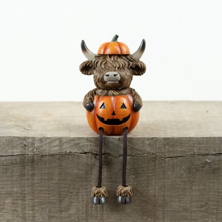 10.5cm Highland Cow Pumpkin Shelf Sitter