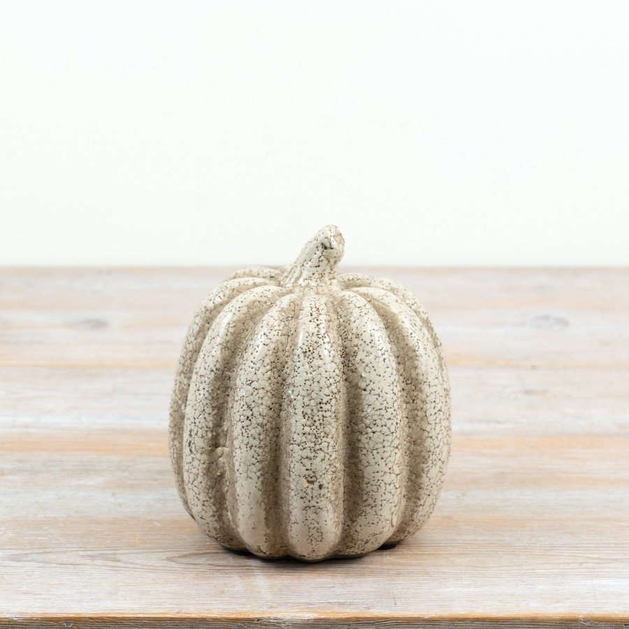 Add rustic charm to fall decor with this elegant ceramic pumpkin, perfect for autumn displays.