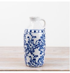 Enhance your collection with this stylish blue and white ceramic jug vase, perfect for timeless elegance.