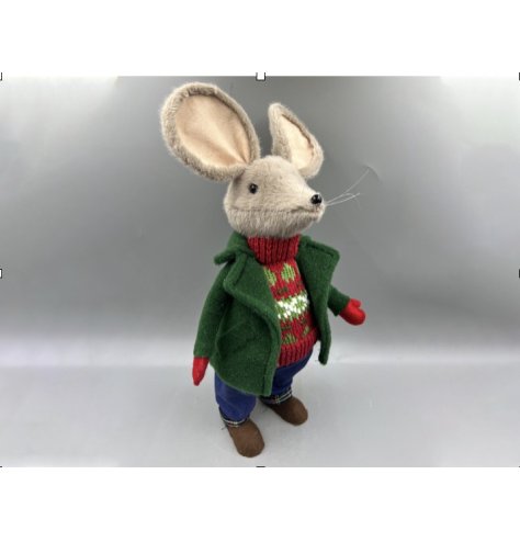 Adorable felt mouse in tiny dungarees brings a warm, rustic charm to your home or office.