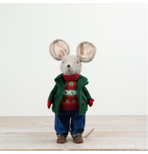 Adorable felt mouse in tiny dungarees brings a warm, rustic charm to your home or office.