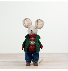 Adorable felt mouse in tiny dungarees brings a warm, rustic charm to your home or office.