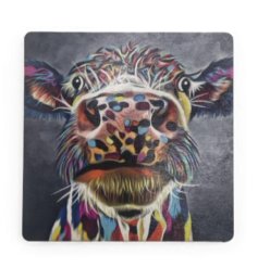 Protect your surfaces in style with the Aquamarine Posh Cow MDF Coaster