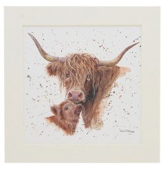 Scottish Highland Coo mounted print showcasing iconic cultural charm.