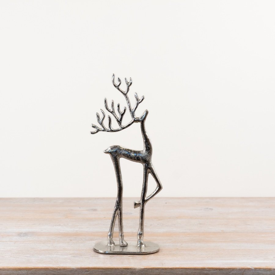 Stylish tall reindeer featuring a smooth silver aluminum frame.