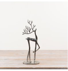 Stylish tall Reindeer featuring a smooth silver aluminum frame for a modern look.