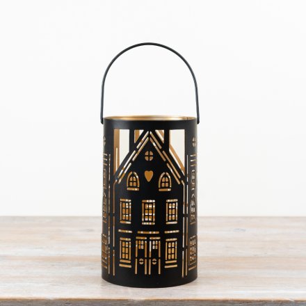 a stylish cut out house lantern 