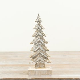 Bring a calm, rustic festive feel to displays with this carved wooden tree decoration