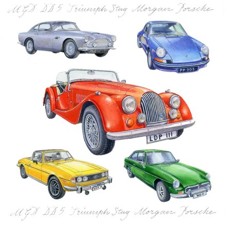 Classic Sports Car Greeting Card, 15cm 