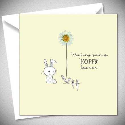 Easter Daisy Bunny Greeting Card - "Hoppy" Wishes, 15cm