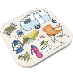 Keep your surfaces spotless and stylish with the Camping Collection Ceramic Coaster