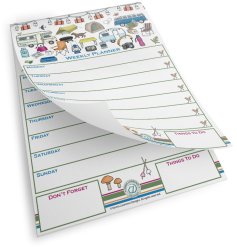 Charming weekly camping planner notepad for easy trip organization.