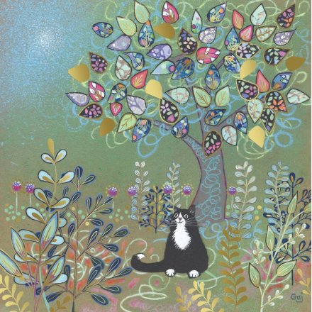 Charming black and white kitten card with elegant foiling