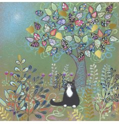 Charming black and white kitten card with elegant foiling