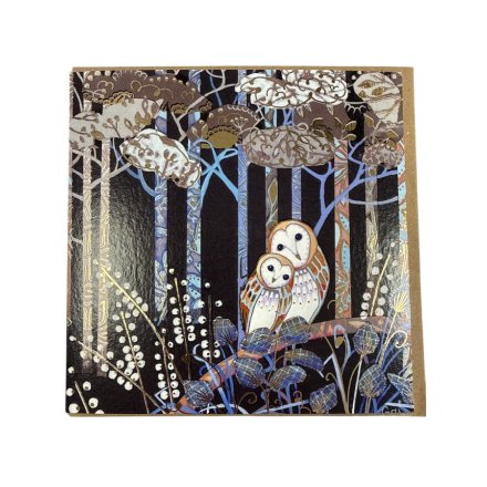 15cm Foiled Greeting Card with Owls on Branch