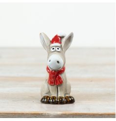 Charming 10cm ceramic donkey ornament in a cute sitting position.