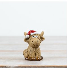 6cm ceramic Highland cow figurine from the Rosy Eyes collection, perfect for display.
