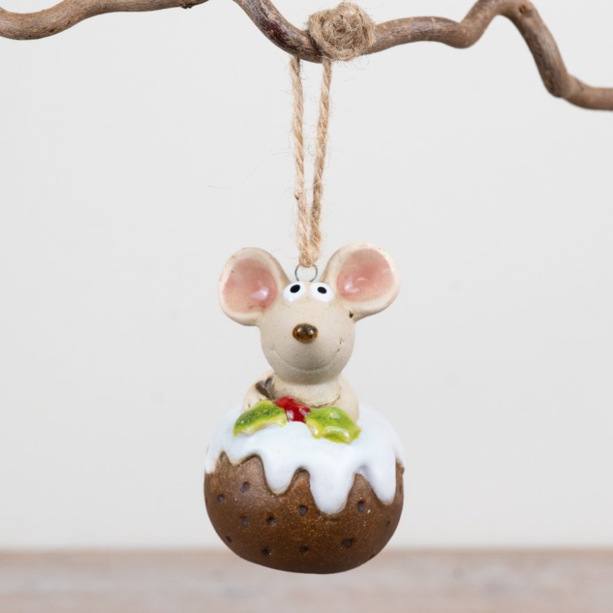 8cm Rosy Eyes Mouse Christmas Pudding Hanger
