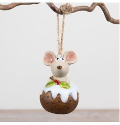 An 8cm ceramic hanging mouse from the Rosy Eyes collection