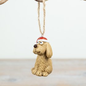 Add a playful touch to seasonal displays with this charming hanging dog decoration.