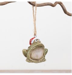 6cm ceramic frog ornament with festive hat and charming details from the Rosy Eyes collection.