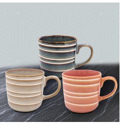 Enjoy your drink in style with the Reactive Glaze Mug 3 Asst set.