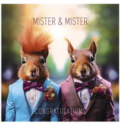 Celebrate love and friendship with the charming Mister and Mister Squirrel Greetings Card