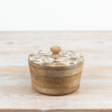 A charming  Sunflower Print Wooden Trinket Pot