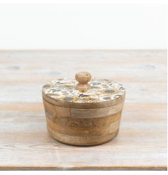 A charming  Sunflower Print Wooden Trinket Pot