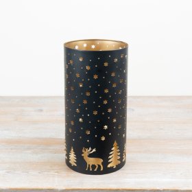 Enhance your décor with this stylish black and gold iron votive holder.