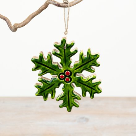 Green Wooden Snowflake 12cm