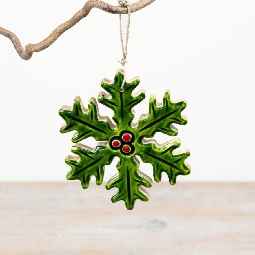 12cm Hanging Green Snowflake