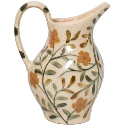 Ceramic Floral Design Jug Vase, 24cm 