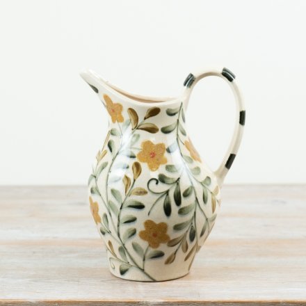 Floral Ceramic Jug Vase, 24cm 