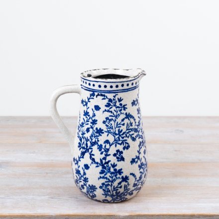 Blue Patterned Jug vase, 25cm 