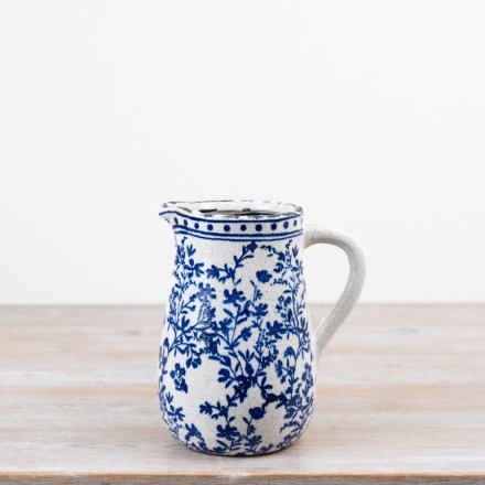 Ceramic Blue Pitcher Vase, 20cm