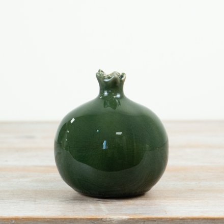 Add a touch of elegance to your space with this Green Ceramic Pomegranate Vase, 
