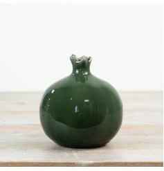 Add a touch of elegance to your space with this Green Ceramic Pomegranate Vase, 