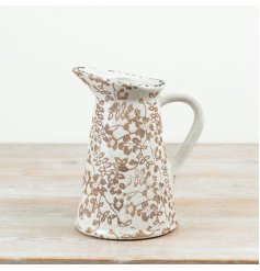 Chic jug vase featuring a beautiful floral pattern.